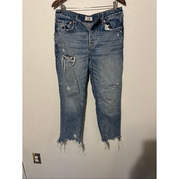We the Free Women's Size 28 Blue Button Fly Distressed Cropped Jeans NWOT - Picture 1 of 8